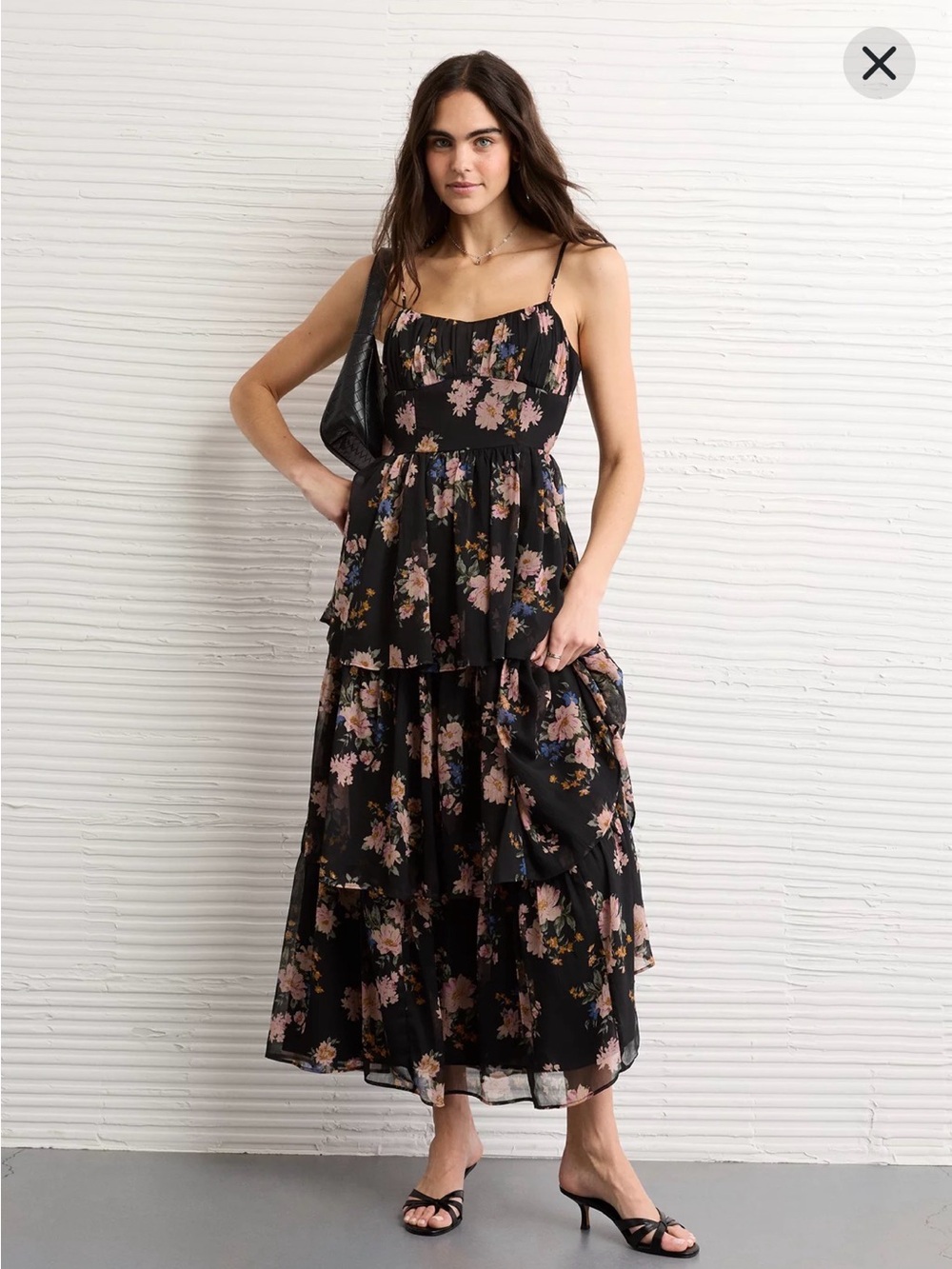 American Eagle Outfitters Black Floral Tiered Maxi Dress